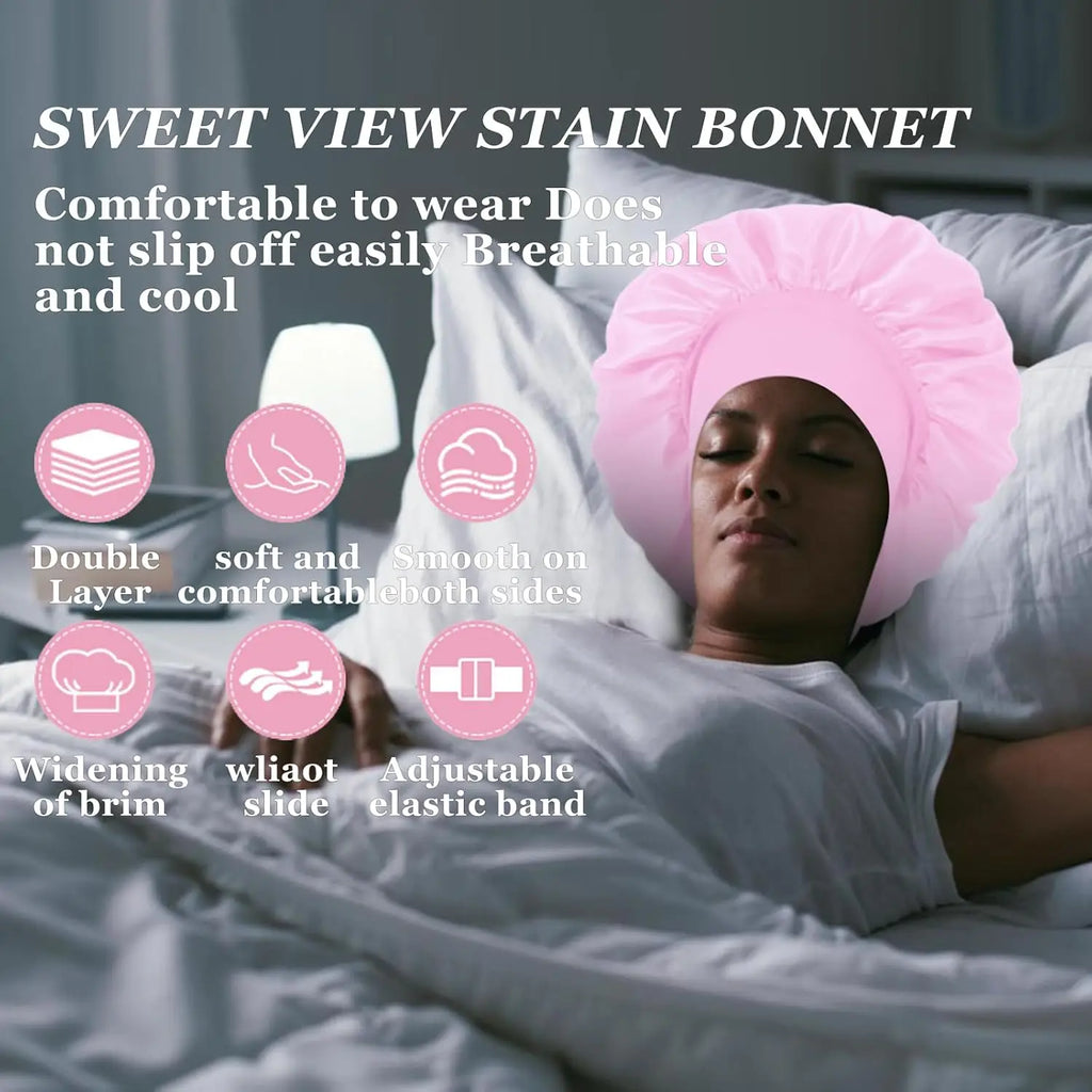 Silk Satin Bonnets for Women & Men - Elastic Wide Band Hair Wrap Cap for Curly Hair - Shower Cap for Sleeping ,Wig Tool
